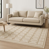 5' X 7' Tan Geometric Power Loom Area Rug