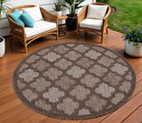 8' Brown Round Geometric Indoor Outdoor Area Rug