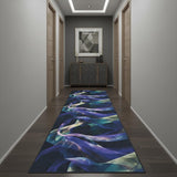 10' Blue Abstract Power Loom Non Skid Runner Rug