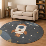8' Blue Power Loom Round Rug