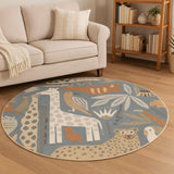 8' Blue Animal Print Round Rug