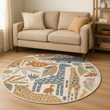8' Ivory Animal Print Round Rug