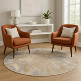 6' Beige Abstract Round Rug