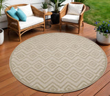 8' Cream Round Geometric Indoor Outdoor Area Rug