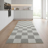 8' Gray Checkered Runner Rug