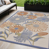 5' X 8' Beige Floral Indoor Outdoor Area Rug