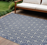 6' X 9' Blue And Ivory Geometric Indoor Outdoor Area Rug
