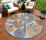 8' Beige Round Floral Indoor Outdoor Area Rug
