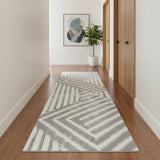 10' Gray Geometric Power Loom Runner Rug