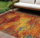 7' X 10' Flame Abstract Indoor Outdoor Area Rug