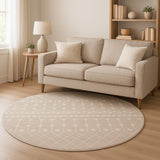 8' Beige Geometric Round Rug