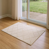 6' Beige Wool Geometric Hand Woven Runner Rug