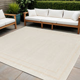 9' Ivory And Gold Square Indoor Outdoor Area Rug