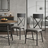Set of Two Gray And Black And Gray Fabric Cross Back Dining Side Chairs