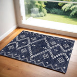 2' X 4' Blue Geometric Worn Faded Area Rug