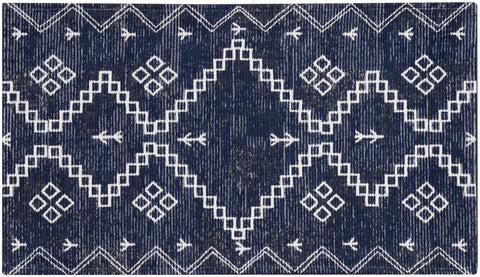 2' X 4' Blue Geometric Worn Faded Area Rug