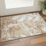 3' X 5' Brown Floral Power Loom Worn Faded Area Rug