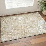 3' X 5' Ivory Floral Power Loom Worn Faded Area Rug