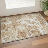 3' X 5' Brown Floral Power Loom Worn Faded Area Rug