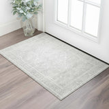 3' X 5' Gray Floral Power Loom Worn Faded Area Rug