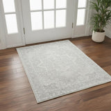 3' X 5' Gray Floral Power Loom Worn Faded Area Rug