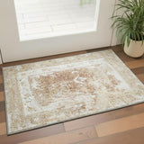 3' X 5' Rust and Ivory Floral Power Loom Worn Faded Area Rug