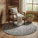 4' Green Floral Power Loom Worn Faded Round Rug