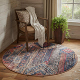 4' Red Geometric Power Loom Worn Faded Round Rug
