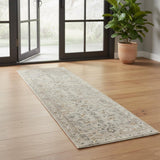 6' Gray Floral Worn Faded Runner Rug
