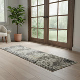 6' Gray Floral Worn Faded Runner Rug