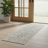 6' Green Floral Worn Faded Runner Rug