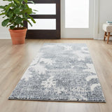 6' Blue Floral Power Loom Worn Faded Runner Rug