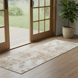 6' Brown Floral Power Loom Worn Faded Runner Rug