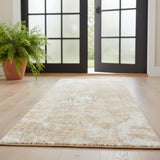 6' Ivory Floral Power Loom Worn Faded Runner Rug