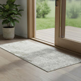 6' Ivory Floral Power Loom Worn Faded Runner Rug