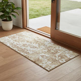 6' Brown Floral Power Loom Worn Faded Runner Rug