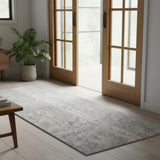 6' Gray Floral Power Loom Worn Faded Runner Rug