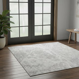 6' Gray Floral Power Loom Worn Faded Runner Rug