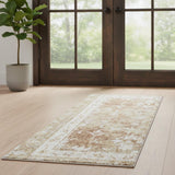 6' Rust and Ivory Floral Power Loom Worn Faded Runner Rug