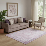 5' X 7' Pink Floral Power Loom Worn Faded Non Skid Area Rug