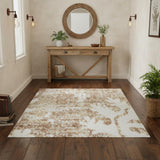 4' X 6' Brown Floral Power Loom Worn Faded Area Rug