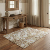 4' X 6' Brown Floral Power Loom Worn Faded Area Rug