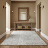 4' X 6' Gray Floral Power Loom Worn Faded Area Rug