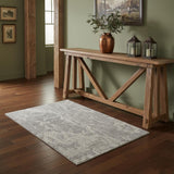 4' X 6' Gray Floral Power Loom Worn Faded Area Rug