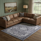 6' X 9' Gray Floral Power Loom Worn Faded Non Skid Area Rug