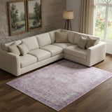 6' X 9' Pink Floral Power Loom Worn Faded Non Skid Area Rug