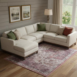 6' X 9' Red Floral Power Loom Worn Faded Non Skid Area Rug