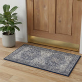 3' X 5' Blue Floral Power Loom Worn Faded Area Rug