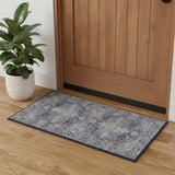 3' X 5' Blue Floral Power Loom Worn Faded Area Rug