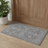 3' X 5' Gray Floral Power Loom Worn Faded Area Rug